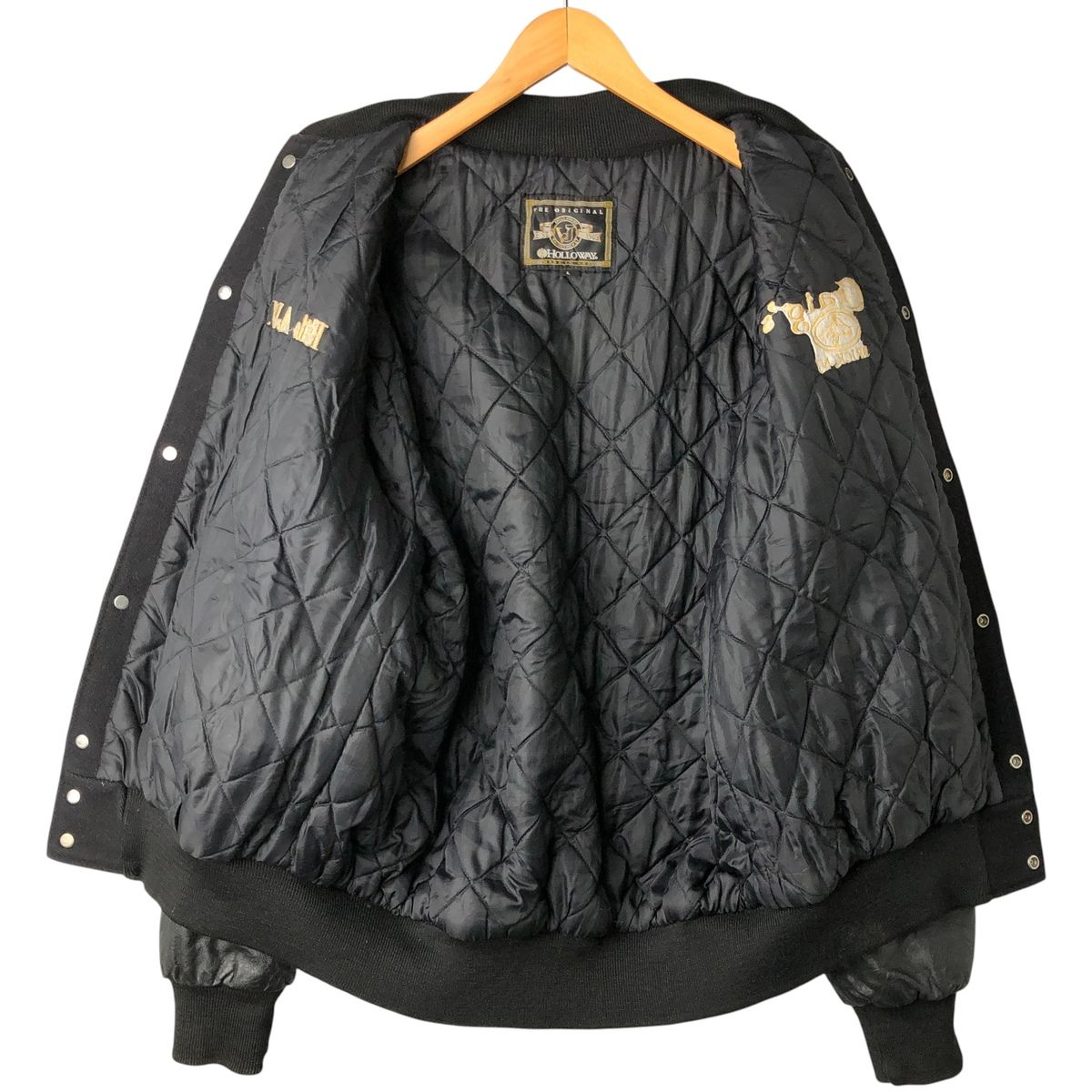 古着 90~00年代 HOLLOWAY 袖革ウールボタンスタジャン バーシティ