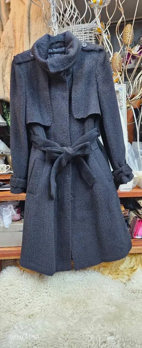 ウール100 アルパカベルト ブラック ウール ロングコート