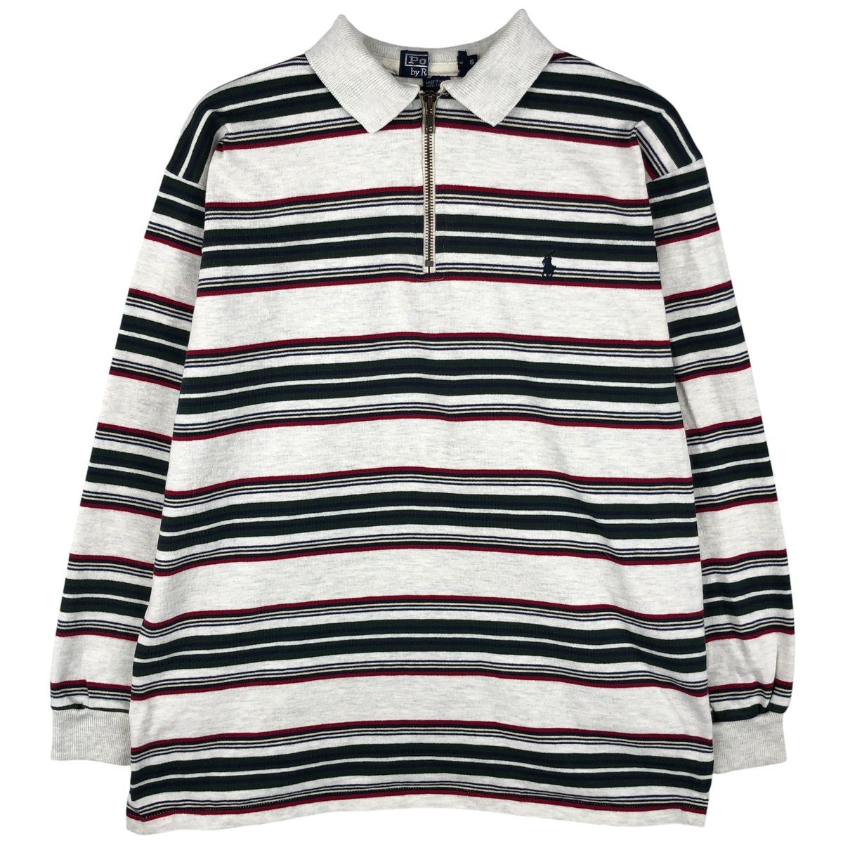 古着 90年代 ラルフローレン Ralph Lauren POLO by ボーダー柄 襟付き ハーフジップスウェットシャツ トレーナー|eaa 606043
