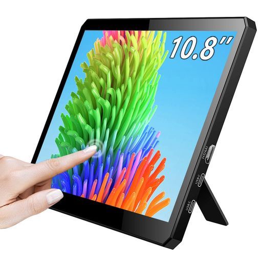 Cuviewモバイルモニタータッチ10.8インチFHD 1920 x 1080小型モニターIPS画面 Srgb 400 Nits辉度スピーカー内蔵自立型RaspberryPi 5ミニPC ノートPC用モバイルディスプレイ
