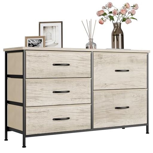 Nicehillタンス収納チェスト洋服収納3段5杯箪笥リビング収納たんす布製引き出し安定感組立簡単木製天板 幅100 x奥行29 x高さ61 cm ライトウッドグレイン