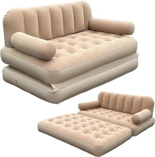インフレータブルソファベッド 空気入れ付 |ソファ|ベッド2 WAY 折りたたみ収納|フロック加工PVC|二重バルブで素早く充放気|耐荷重約300 kg|室内|アウトドア兼用