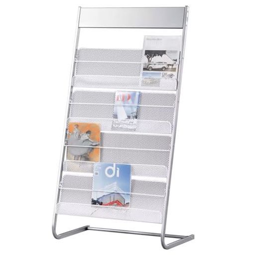 WoRefCraパンフレットスタンド雑誌ラック4段マガジンラックスチール製メッシュ構造折り畳み式スリム省スペースフロアスタンドカタログスタンド 舗オフィス待合室おしゃれ…