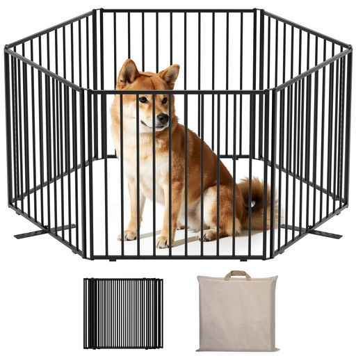 U-YocanPetペットゲート置くだけ小型ペットフェンス犬サークル折りたたみスチール製犬ゲージ収納バッグ付きキャンプ用室内外兼用持ち運び便利高さ50 cmx幅298 cmパネル