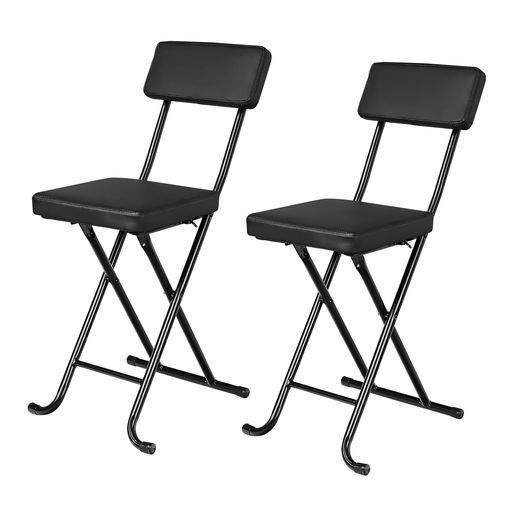 VECELO折りたたみチェアファブリックパイプ椅子 2脚セット 四角方形折り畳み背もたれ軽量持ち運び完成品組立不要座面高48 cm耐荷重100 kgブラック