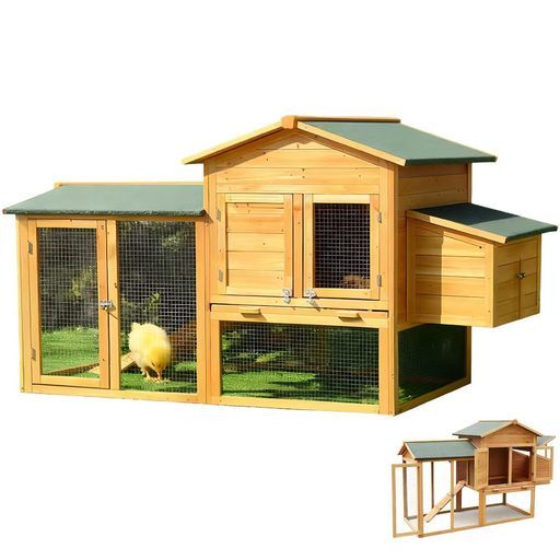 鶏小屋鶏用ケージ木製鶏舎大型2階建てヘンハウス75奥行きx 168幅x 103高さcm複数のドアと引き出し式トレイ付き掃除簡単防風 防雨 日焼け防止飼育ケージ組み立て簡単屋外養殖家庭用…