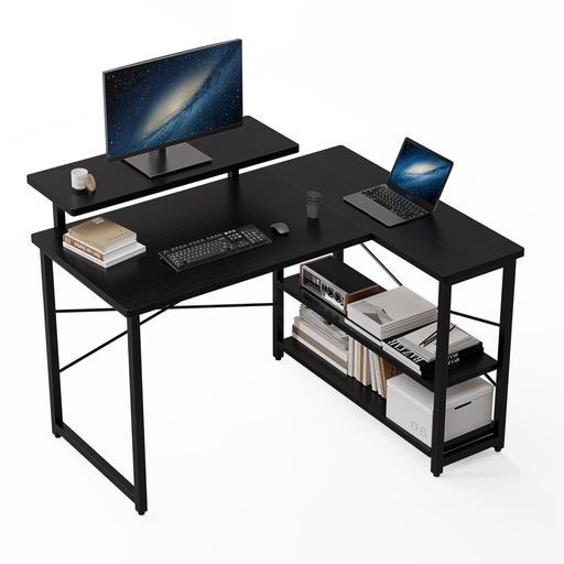 Merytesパソコンデスク学習机勉強机computerdeskゲーミングデスクワークデスクL字デスク棚付きpc省スペース組立簡単在宅勤務机