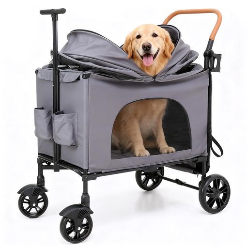 UEEYAC ユーヤク ペットカート大型犬中型犬耐荷重80 KGペットバギーキャンピングカ—ペットキャリーペットキャリーカート折りたたみ組立簡単日よけ踏み台スロープ2つのハンドルで入り簡…