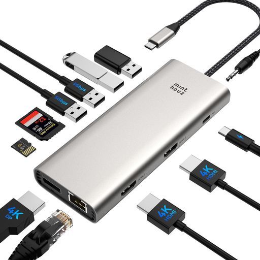 12 in 1 USBCドッキングステーションhdmi 2つusbハブドックTypeCハブ拡張3画面出力4 K 60 HzマルチモニターHDMIHubthunderbolt bpsPD 100 W急速充電