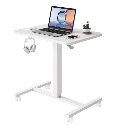 YIHAYO昇降デスクガス圧スタンディングデスク幅60 cm奥行40 cm昇降式デスクテレワークオフィスデスク在宅ワークパソコンデスク高さ調節キャスー付きホワイトフレーム|ホワイト天板