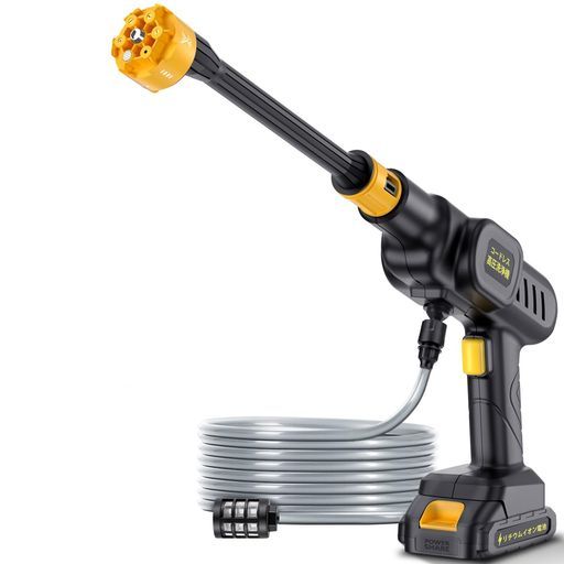 Glorlummiコードレス高圧洗浄機7 MPa最大圧力2バッテリー付き6 L|分水量5 mホース6 in 1ノズル付き収納ケース付属