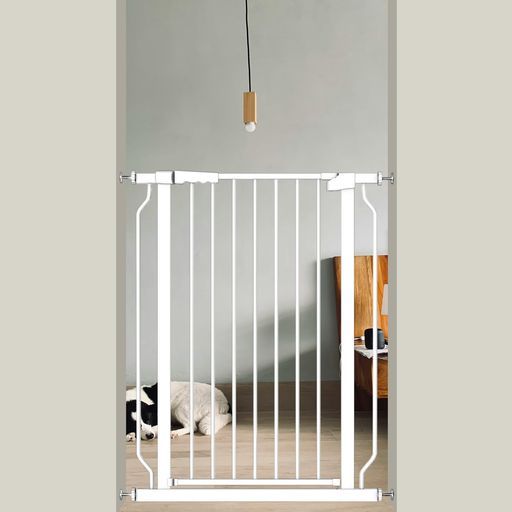 FairyBabyペットゲートベビーゲート高さ103 cm取付幅77-86 cm間隔3 cmペットゲートドア付き飛び越え防止ゲート猫ドア付きゲート猫すり抜け防止過密フレーム付きホワイト
