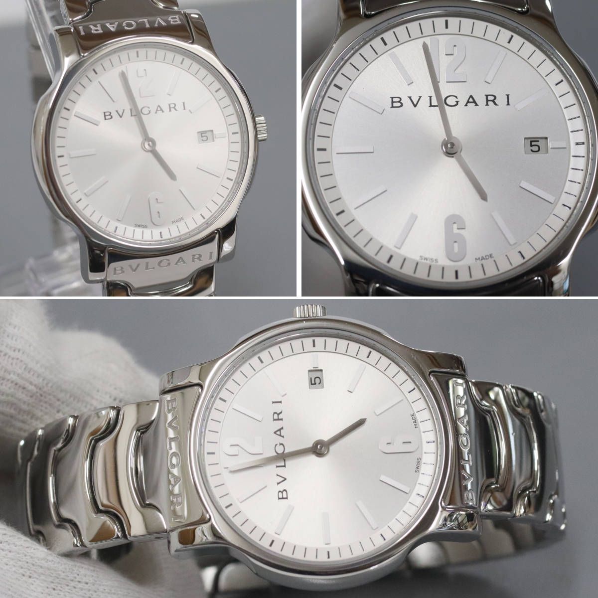 BVLGARI ソロテンポ メンズ 腕時計 クオーツ デイト SS シルバー文字盤 