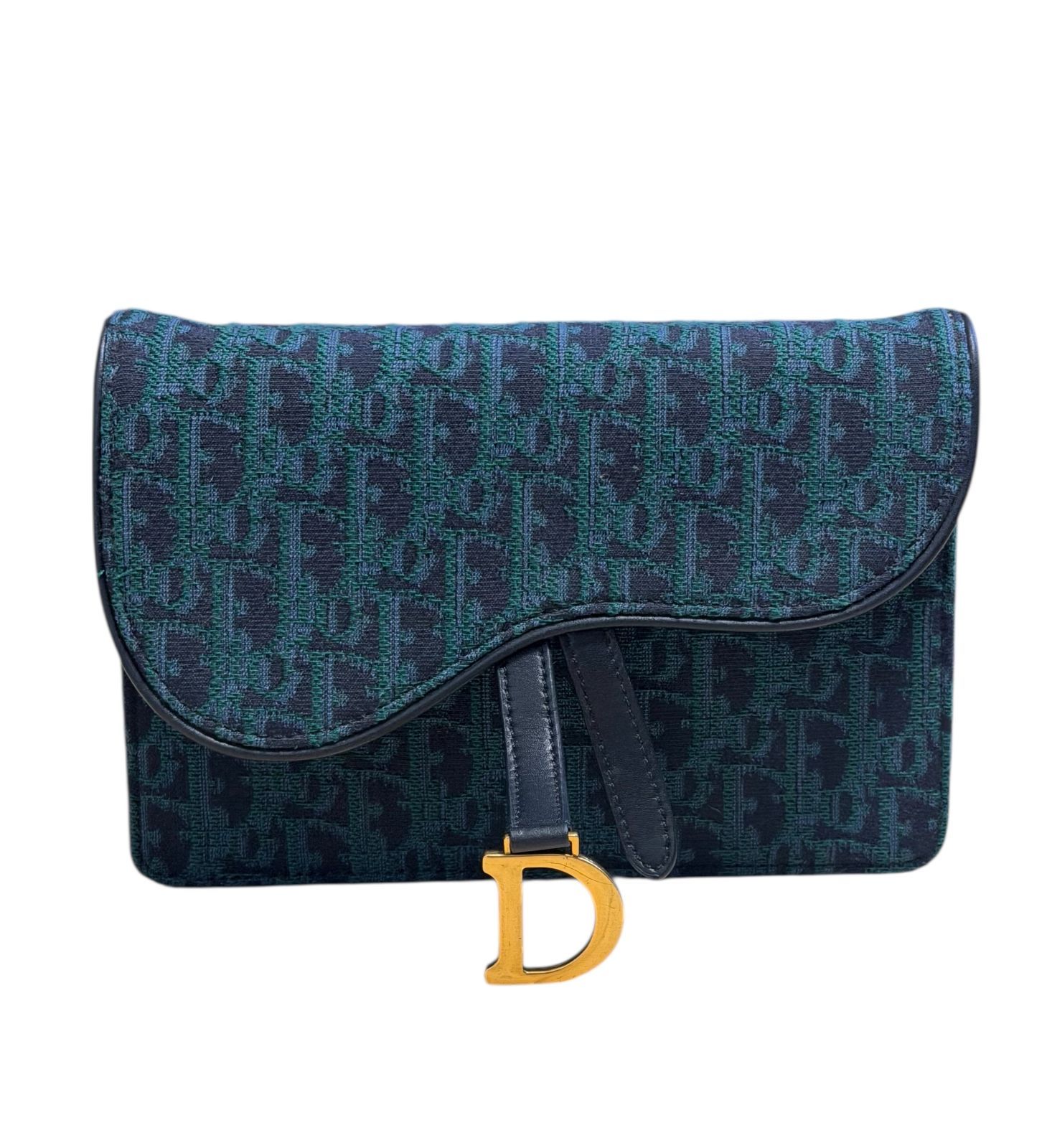 超 ◆ChristianDiorクリスチャンディオールオブリークジャカードサドルポーチゴールド金具2 wayクラッチバッグチェーンバッグキャンバス