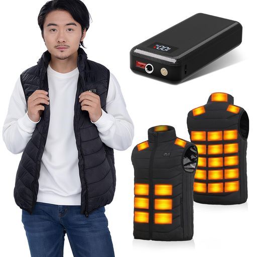 roasicee 電熱ベストヒーターベスト 40000 mAhバッテリー付き-前後 ヒーター内蔵 日本製ヒーターヒートベストUSB|DC給電可3段階調温速暖洗濯可インナーメンズレディース