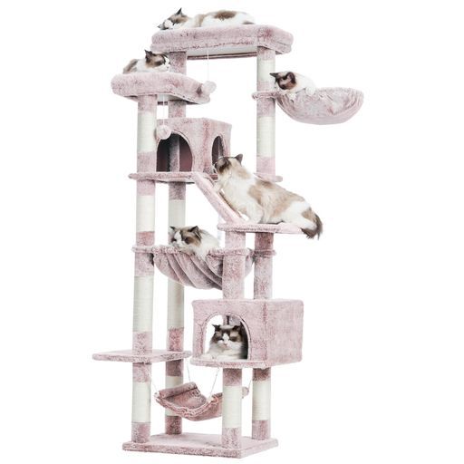 Heyblyキャットタワー多頭飼い最適高180 cm大型猫用据え置き式高安定性ダブル展望台付きダブル猫小屋付き3つ吊りベッド付きコンパクト設計易攀爬多機能運動不足解消猫用品 キャット家…