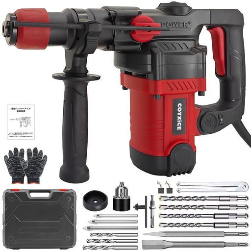 COYXiCEハンマードリル2200 W電動ハンマー110 Vドリル電動4500 bpmコンクリートハンマー3モード6速調整SDSプラスシャンクコード式低振動機構ハツリ機コンクリートレンガ木材金属石材壁穴あけ