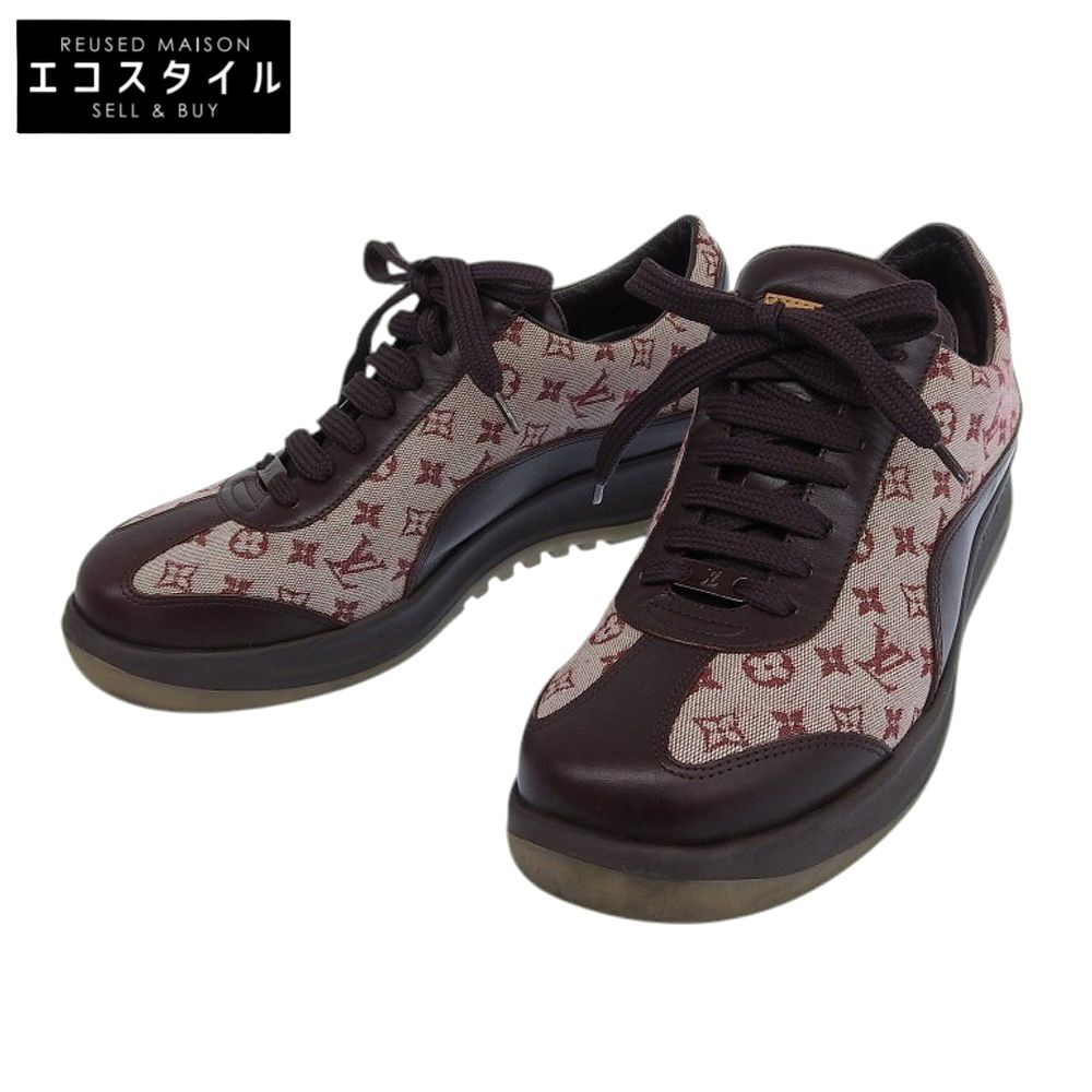LOUIS VUITTON ルイヴィトン モノグラムミニ ローカットスニーカー シューズ レディース ブラウン×レッド 37