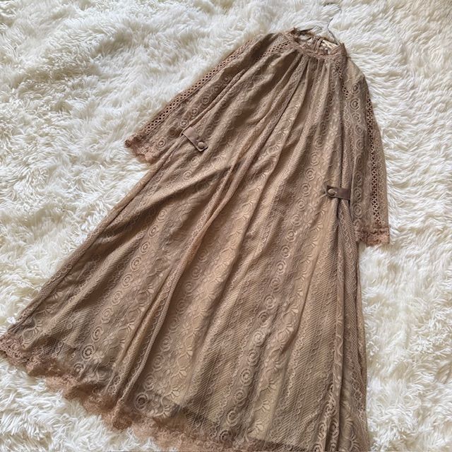 RUIRUE BOUTIQUE ルイルエブティック ロングワンピース フ ワンピース 総レース Aライン ベージュ オケージョン 結婚式 パーティ 二次会