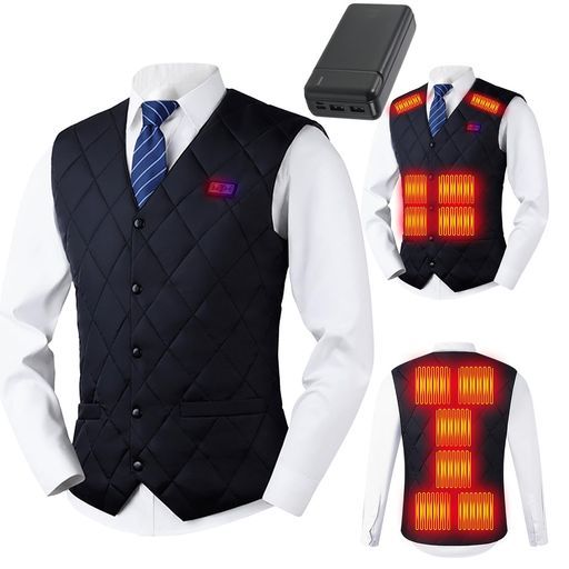 PandaRio 電熱ベスト日本製繊維ヒーター20000 mAh大容量バッテリー付き大きいサイズS-6 XL 12箇所発熱加熱服ヒートベスト3段階温度調整USB給電丸洗いVネック屋外作業男女兼用 5 XLブラック