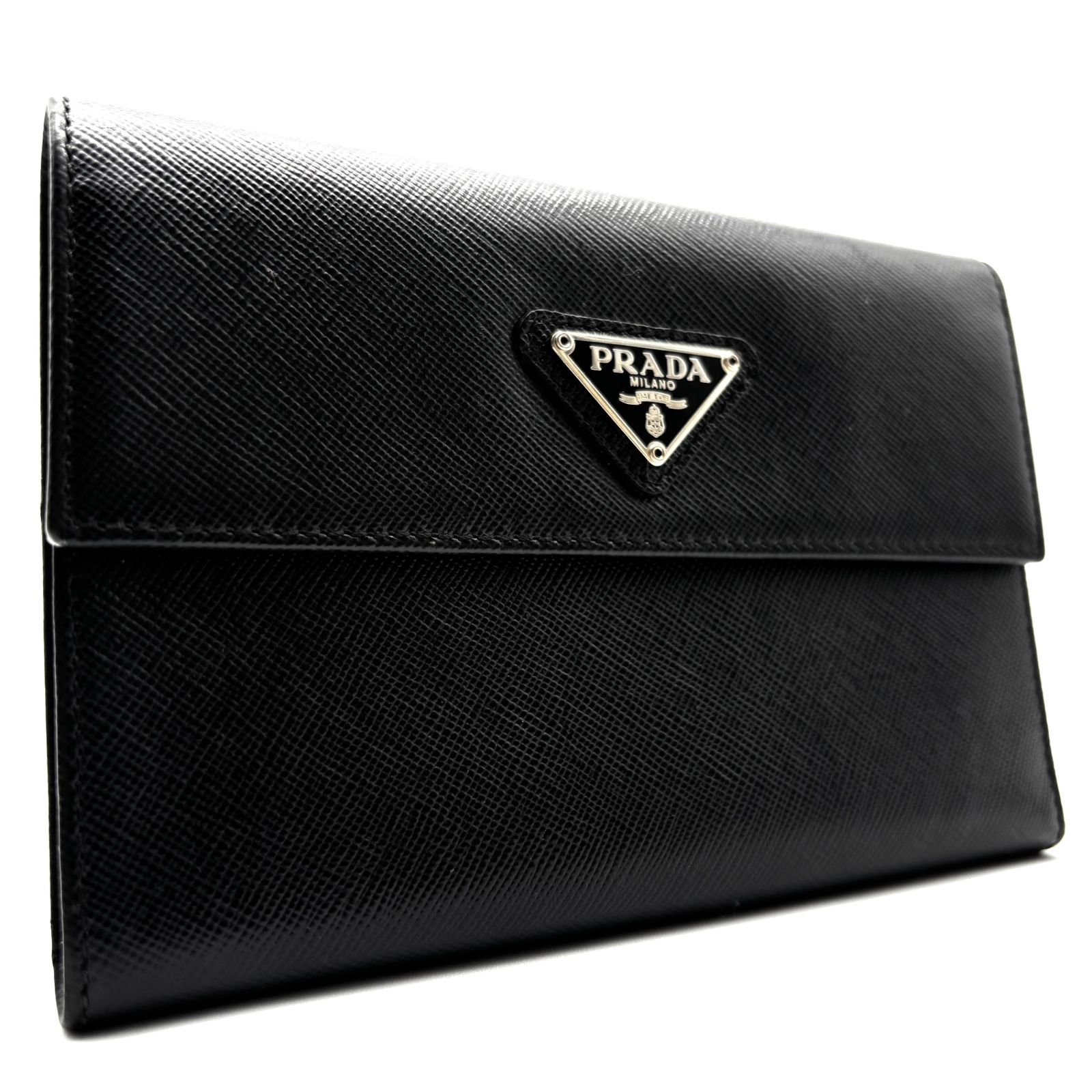 極上美品✨ PRADA プラダ 三つ折り財布 サフィアーノ ブラック 三角ロゴ 極上美品✨ PRADA プラダ 三つ折り財布 サフィアーノ ブラック 三角