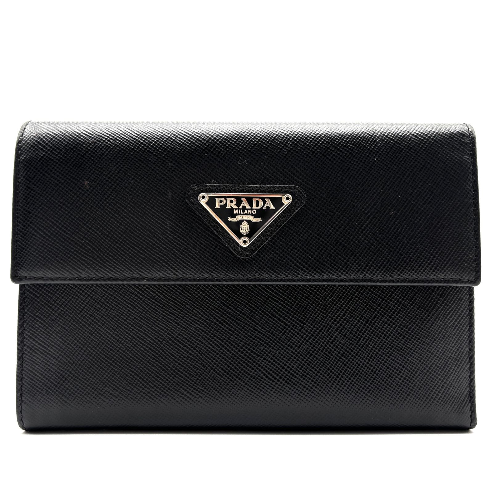【極美品】プラダ マネークリップ 三角ロゴ サフィアーノレザー シリアル 黒 極美品✨ プラダ マネークリップ 三角ロゴ サフィアーノ ブラック RFID