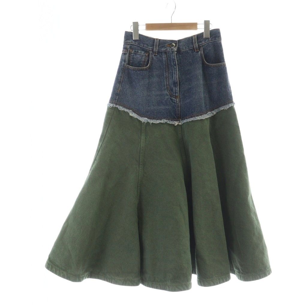 クロエ CHLOE 23 AW ドッキングスカート 切替 ロング フ デニム 36 M 青 ブルー カーキ |MQ