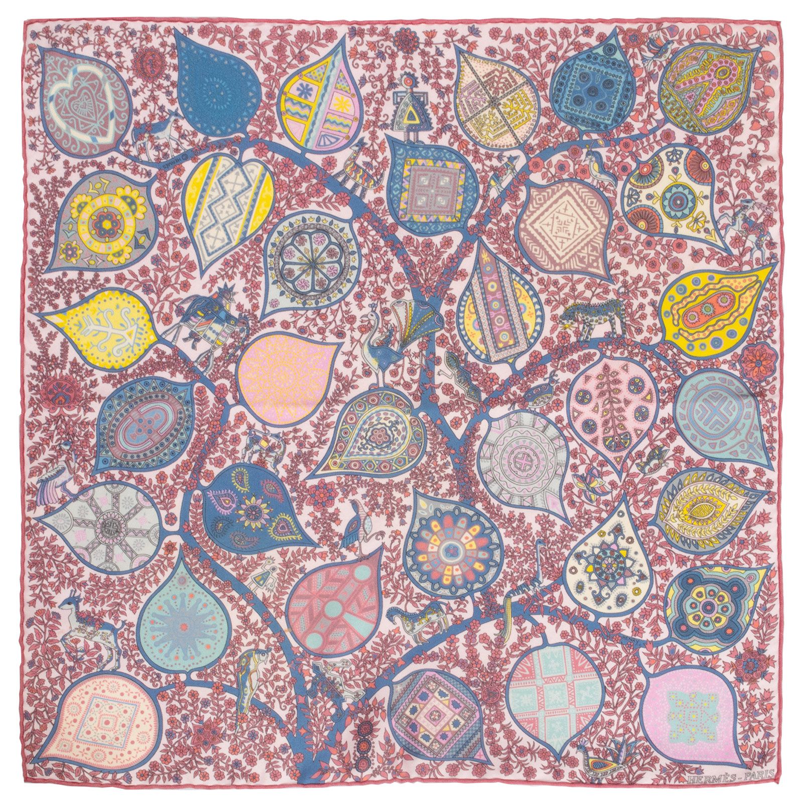 HERMES エルメス ガヴロッシュ L Arbre de Vie 生命の木 892649 S スカーフ カレ45 シルク ピンク マルチカラー