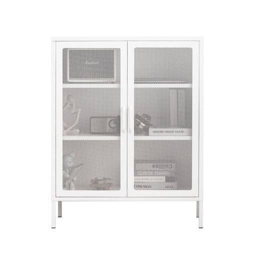 Osleepキャビネットサイドボード扉付きスチール製可動棚スリム収納オフィス通気性簡単組立頑丈ホワイト