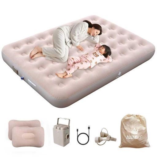 AISUNSSエアーベッド空気ベットキャンプ用品電動ポンプ内蔵コンパクト軽量ワンタッチで空気抜け防水性 通気性 快適性折りたたみ式長さ200 cmx幅150 cmx厚さ25 cmキャンプ車中泊引越し家庭用…