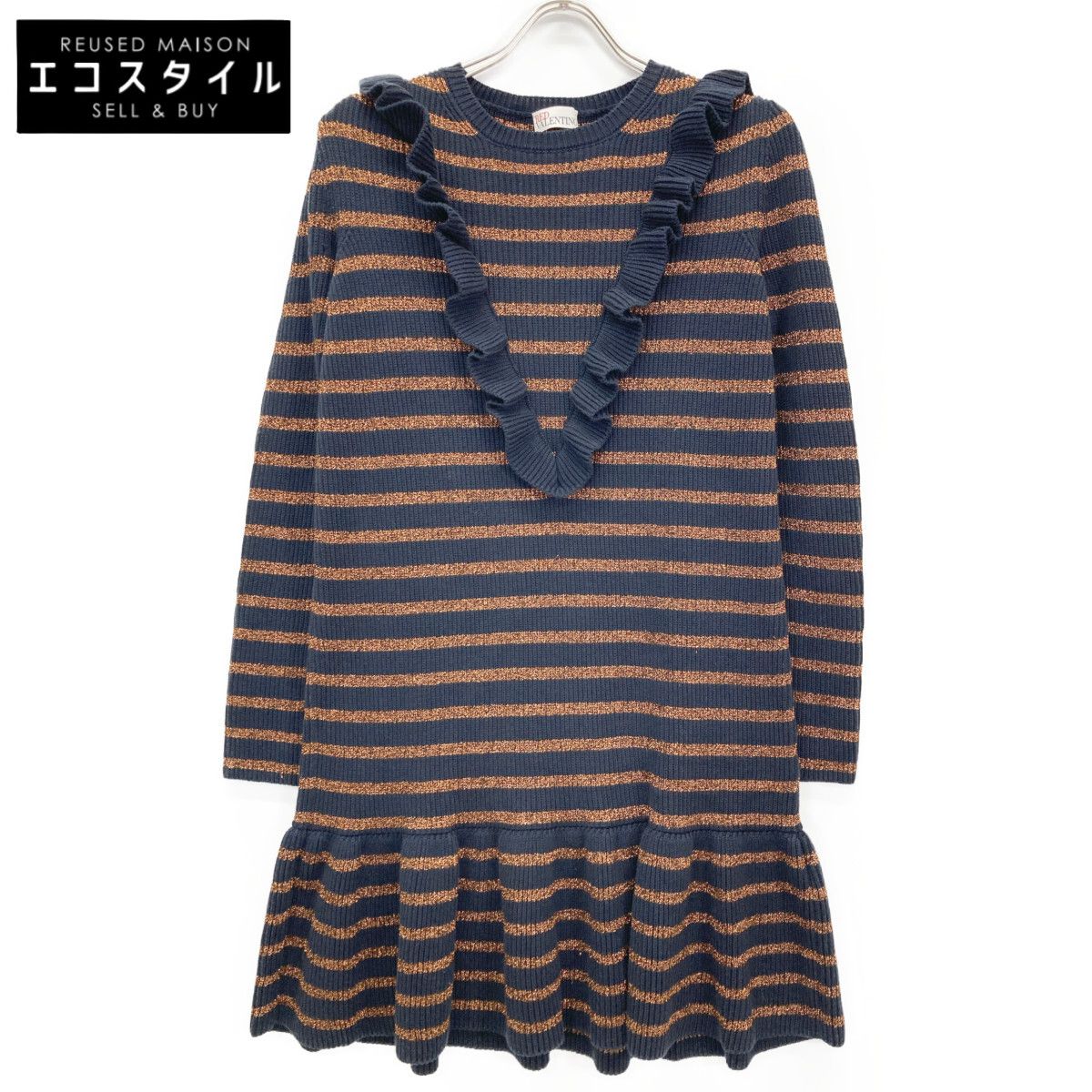 RED レッドヴァレンチノ ﾈｲﾋﾞｰ 長袖 ﾆｯﾄﾜﾝﾋﾟｰｽ S