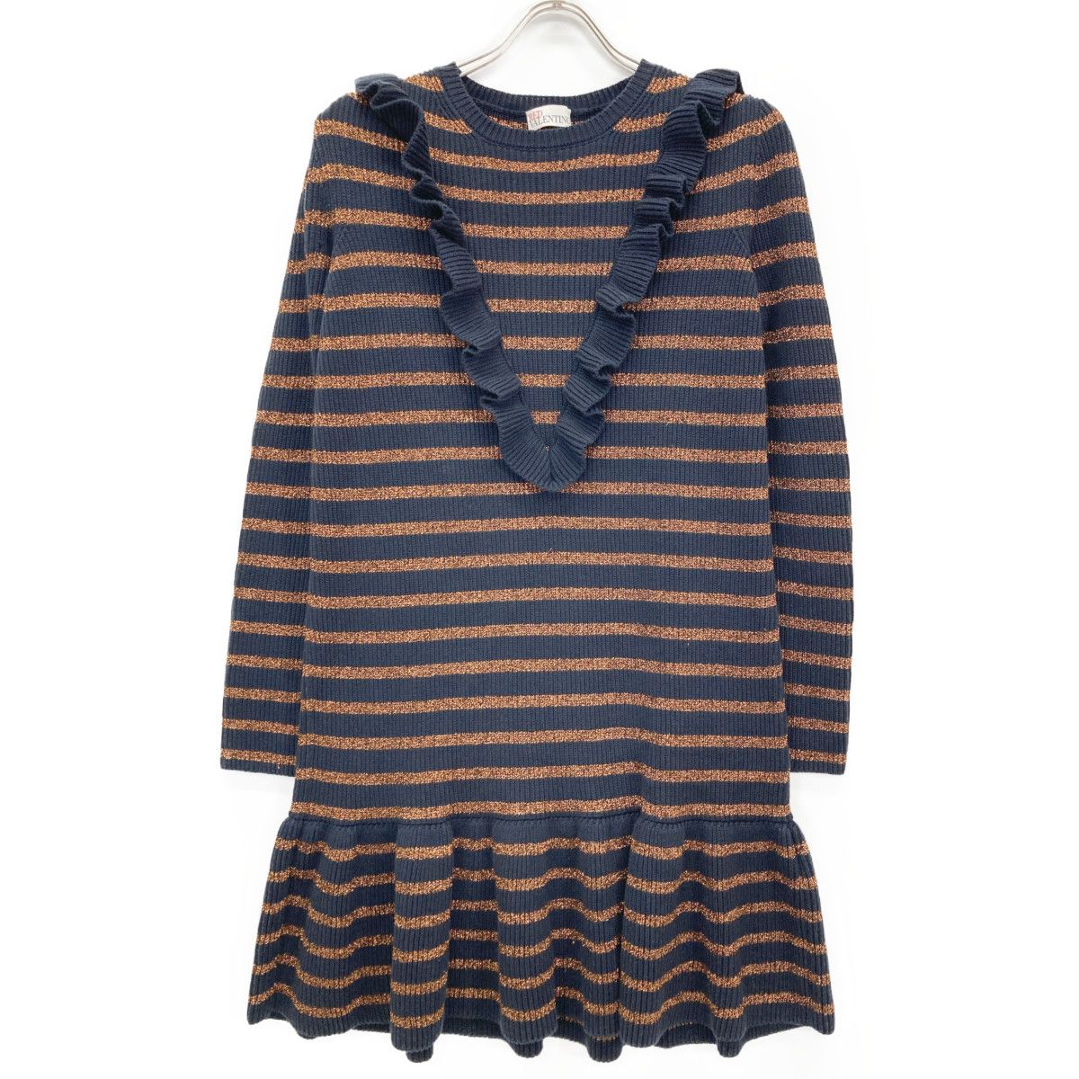 RED レッドヴァレンチノ ﾈｲﾋﾞｰ 長袖 ﾆｯﾄﾜﾝﾋﾟｰｽ S