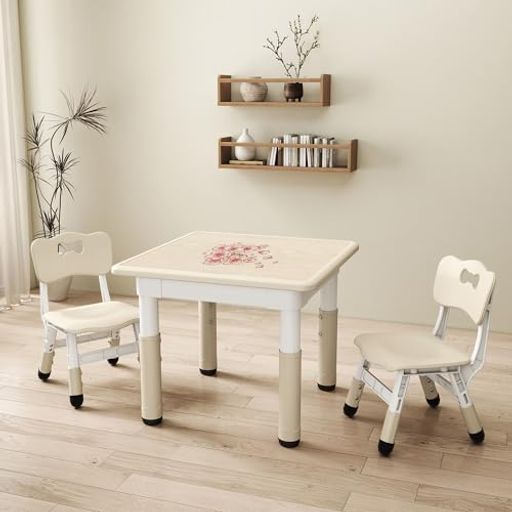 キッズデスクと2つチェア3点セット高さ調節 プラスチック子供机アクティビティ子供用テーブル椅子セット絵を描く 学習 食事デスクセット家庭 保育園 幼稚園用最大荷重200 KG