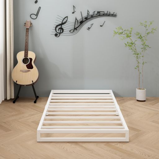 Lutown-Teenベッドフレームシングルローベッドスチールパイプギンギンしない掃除が軽い通気性収納付き組み立て簡単頑丈高さ15 cmシンプル白