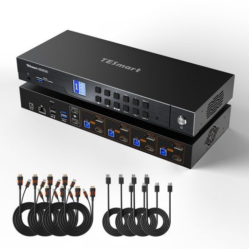 TESmartKVMスイッチ8 K 60 HzDisplayPort HDMI 4入力2出力2モニター4 PC用USB 3.0デュアルモニターKVM切替器4 120 Hz|144 HzEDID機能ギガビットLANポートL|Rオーディオポート
