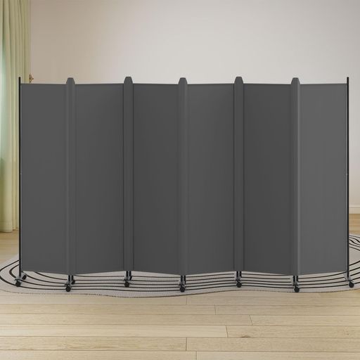 Kokoronaパーテーション間仕切り6連キャスター付き高さ181 cm幅329 cmカバーストリップ付きスクリーン衝立折りたたみ布タイプ目隠し屏風区切り軽量移動便利自立式オフィス事務所会議室グレー