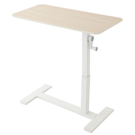 ベッド時間をもっと快適に!手動昇降テーブルSKT 80-NA幅80 x奥行40 cm高さ52〜80 cmコの字型脚キャスター付き無段階調整在宅ワークにも最適木目調ナチュラル