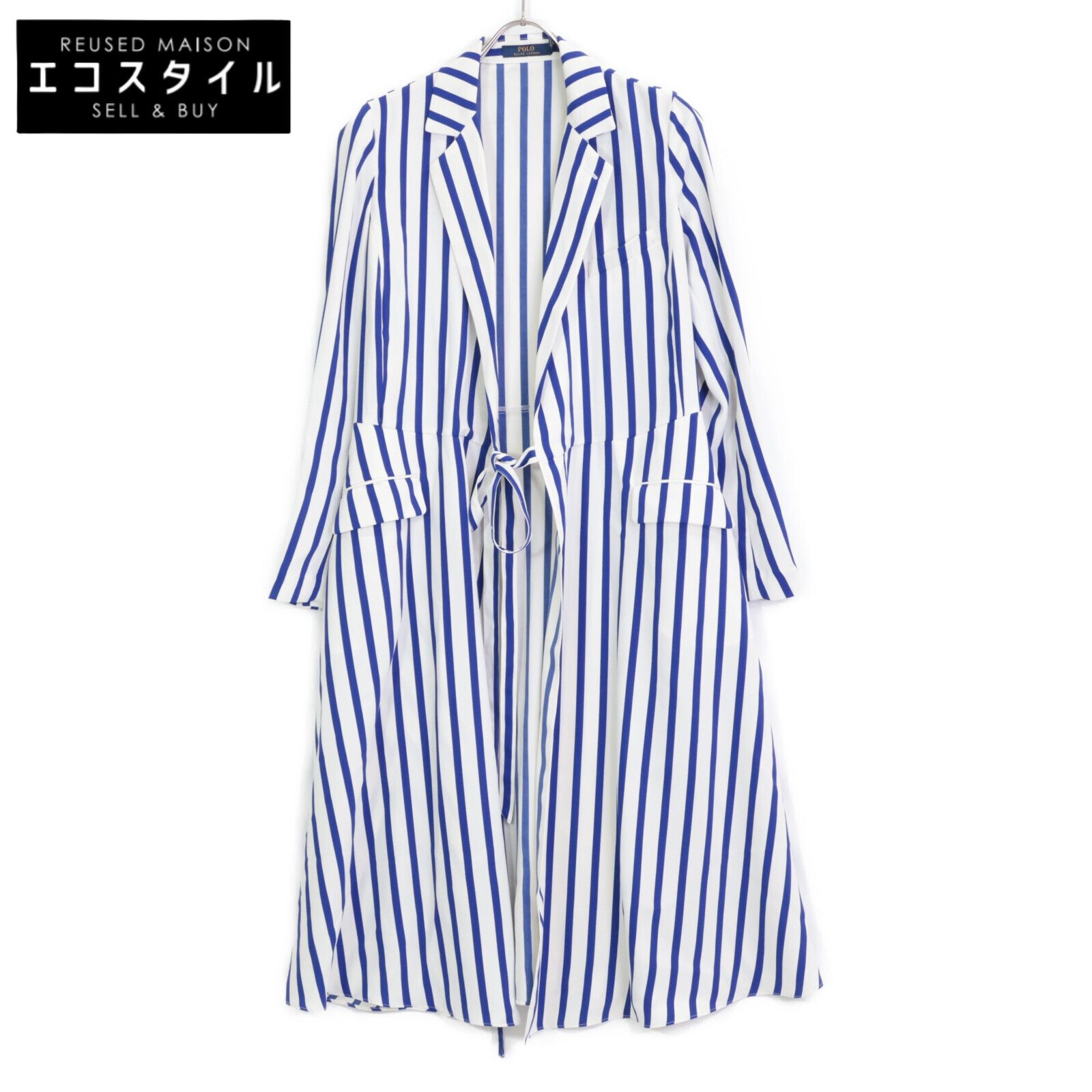 POLO RALPH LAUREN ポロ ラルフローレン ﾌﾞﾙｰ×ﾎﾜｲﾄ ｽﾄﾗｲﾌﾟﾛﾝｸﾞｶﾞｳﾝｺｰﾄ 4