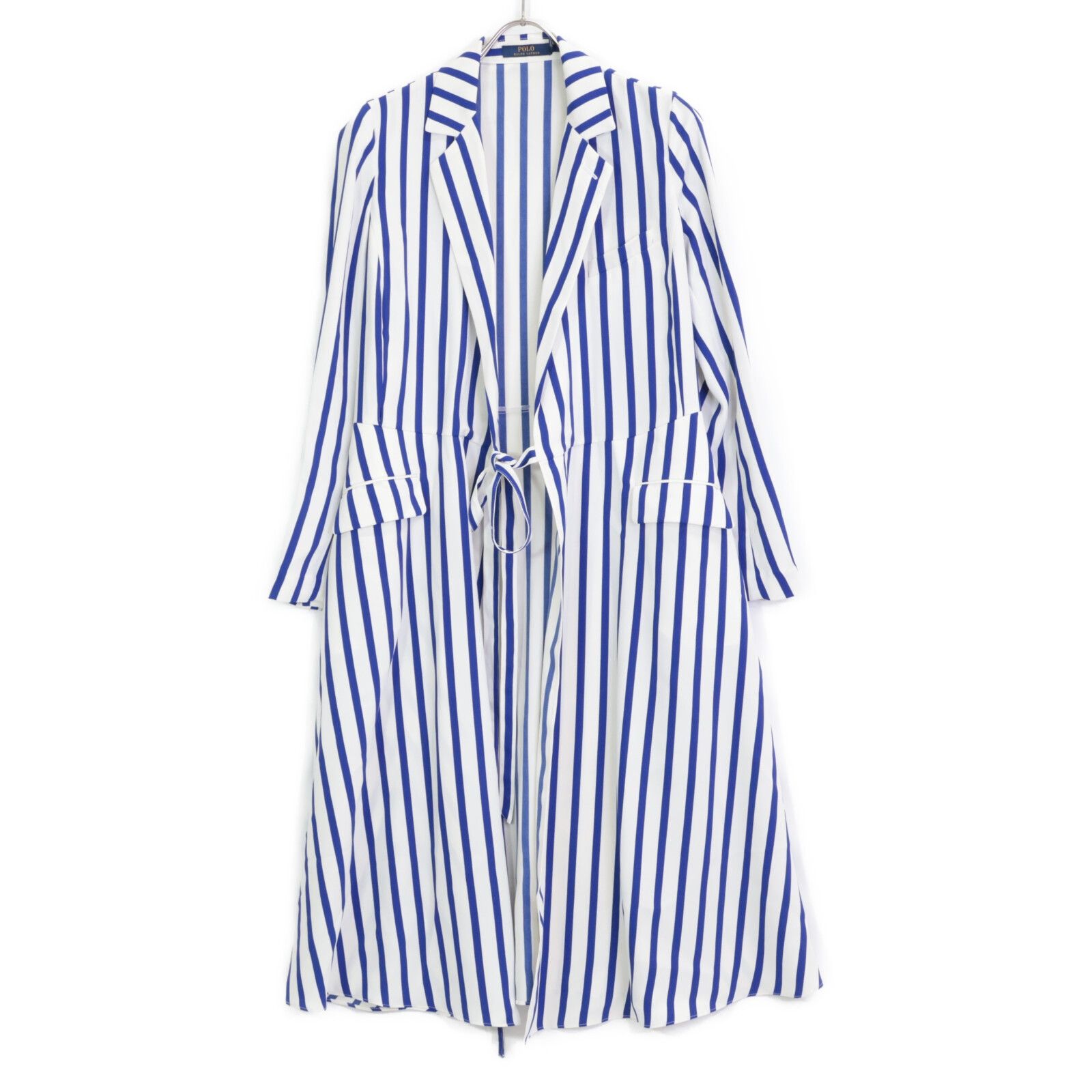 POLO RALPH LAUREN ポロ ラルフローレン コート 4 ブルー×ホワイト レディース POLO RALPH LAUREN ポロ ラルフローレン ﾌﾞﾙｰ×ﾎﾜｲﾄ ｽﾄﾗｲﾌﾟﾛﾝｸﾞｶﾞｳﾝｺｰﾄ