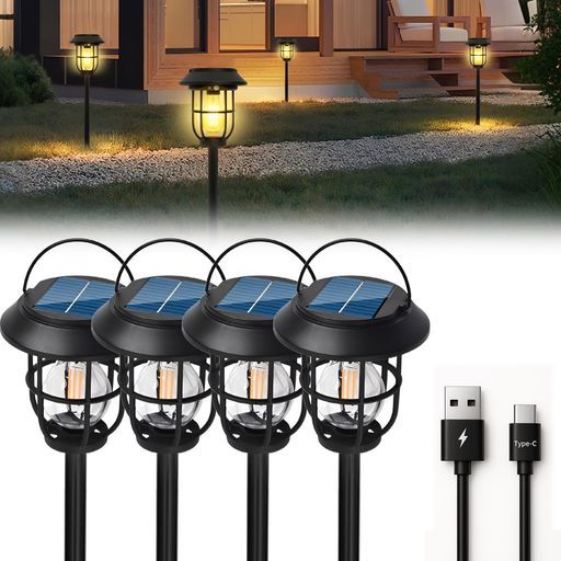 GIFTON人感センサーソーラーライトUSB-C充電対応 夜間自動点灯 3 WAY設置対応 壁掛 吊下 地面設置 太陽光led-Type-C 1200 mAhバッテリー防水玄関庭駐車場ベランダ防犯 屋外用ガーデン節電ラ…