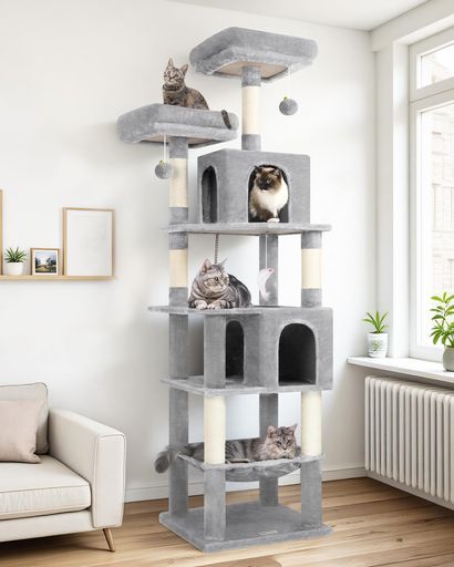 Globlazerキャットタワー大型猫用猫タワー高さ184 cm 2つの猫ハウス大きいハンモック2つの展望台 ポンポンおもちゃ爪研ぎ麻紐付きネコタワー据え置き転倒防止安定頑丈多頭飼いF 72ライト…