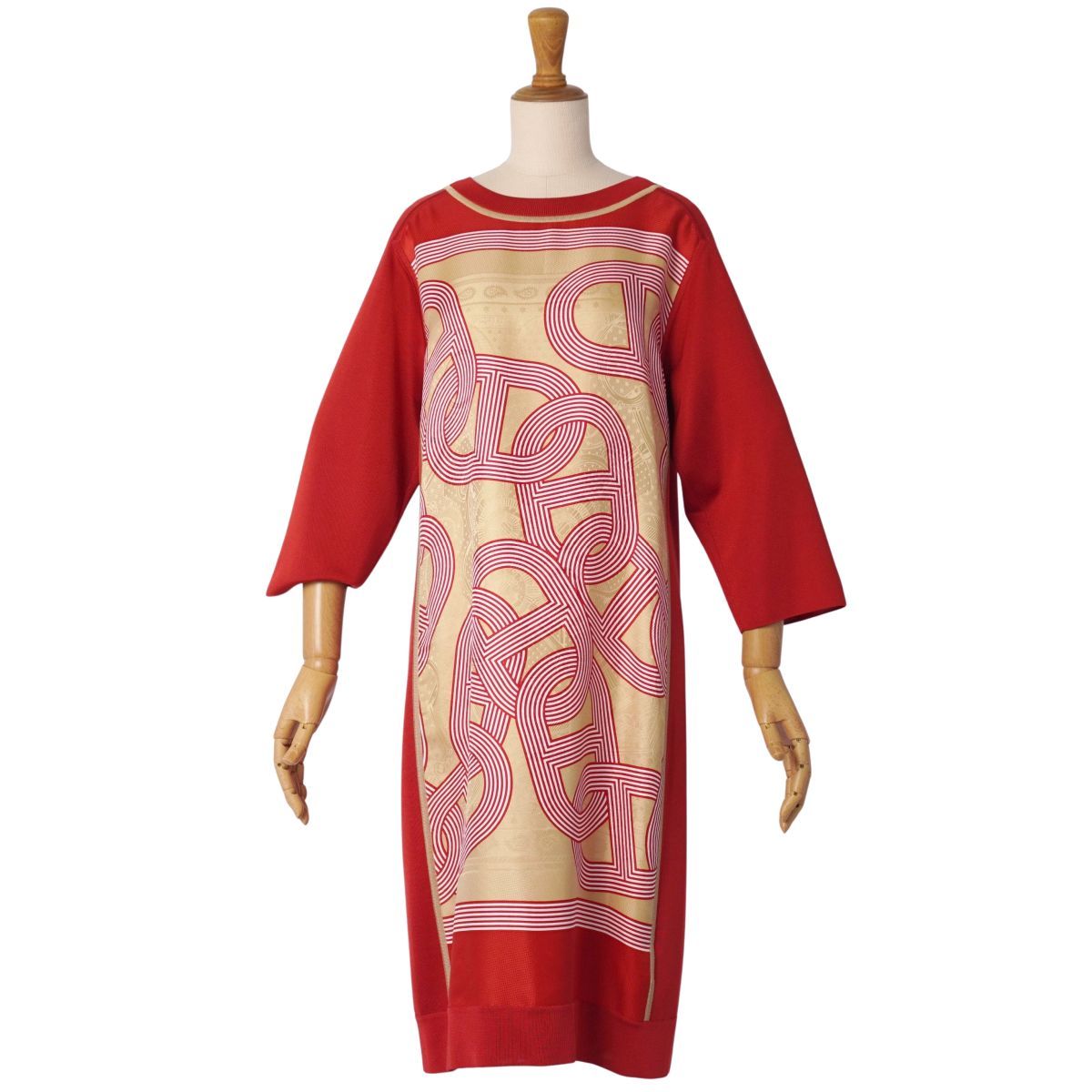 エルメス HERMES ワンピース 21 SS 七分袖 シルク切り替え ニッ