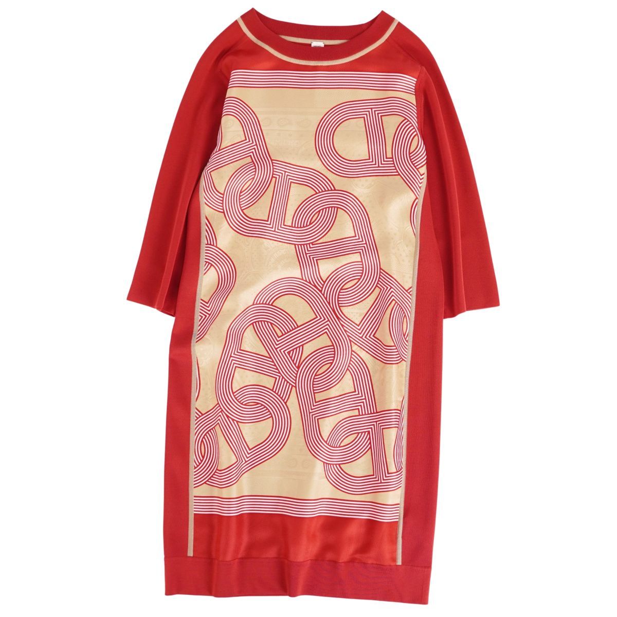 エルメス HERMES ワンピース 21 SS 七分袖 シルク切り替え ニッ