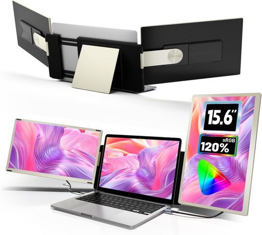 LGGSTS 6トリプルモニターポータブルモニター15.6インチ パネル取り外し ディスプレイ設計235°回転対応ノートパソコン拡張 マルチタスク効率化プラグアンドプレイ