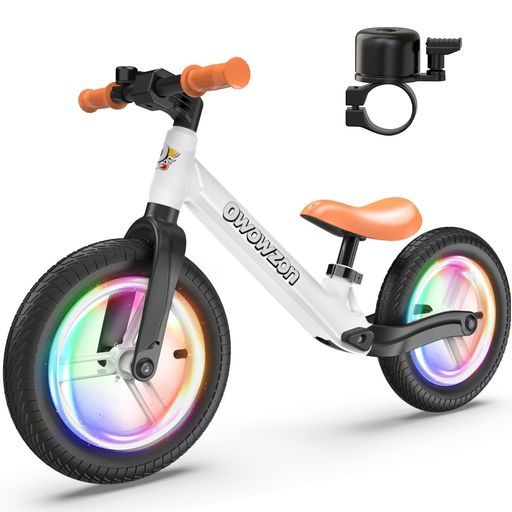 OWOWZONペダルなし自転車キッズバイク子供用光るゴムタイヤベル付き12インチ 30.5 cm 超軽量持ち運び便利調整 シートおしゃれ乗り物乗用玩具おもちゃお祝い プレゼント男の子…