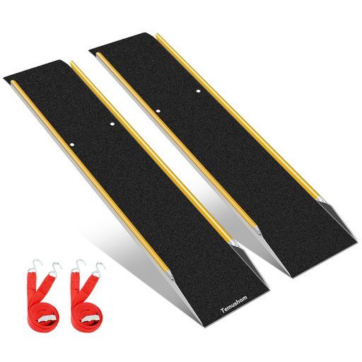 Temushomバイクラダーレール長さ120 cm幅25 cm 2本セット耐荷重600 kgバイクスロープ軽量アルミ製ダラー滑り止め段差解消自転車四輪バギーガーデントラクター芝刈り機車両乗降用ピックアップト…