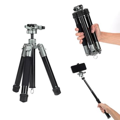 Fotopro 152 CMミニ三脚軽量コンパクトトラベル三脚360度ボールヘッド電話マウント着脱式自撮り棒カメラフォン三脚最大荷重4 KGFree-1磐图灰