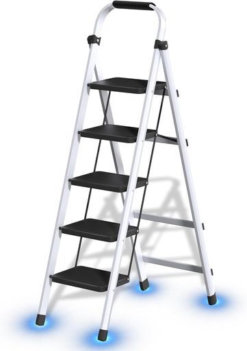 脚立5段折りたたみはしご手すり付き脚立おしゃれステップ台スツールキャタツ梯子室内屋外stepladderハシゴ軽量コンパクト安全滑り止め折り畳み耐荷重230 KG