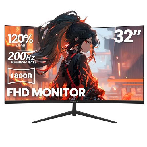 CRUA 32インチゲーミングモニター湾曲200 HzフルHD 1080 pVAパネルPCモニター120%sRGB 16 91800 Rウルトラワイドディスプレイブルーライト軽減傾斜調整広い視野角壁掛け対応