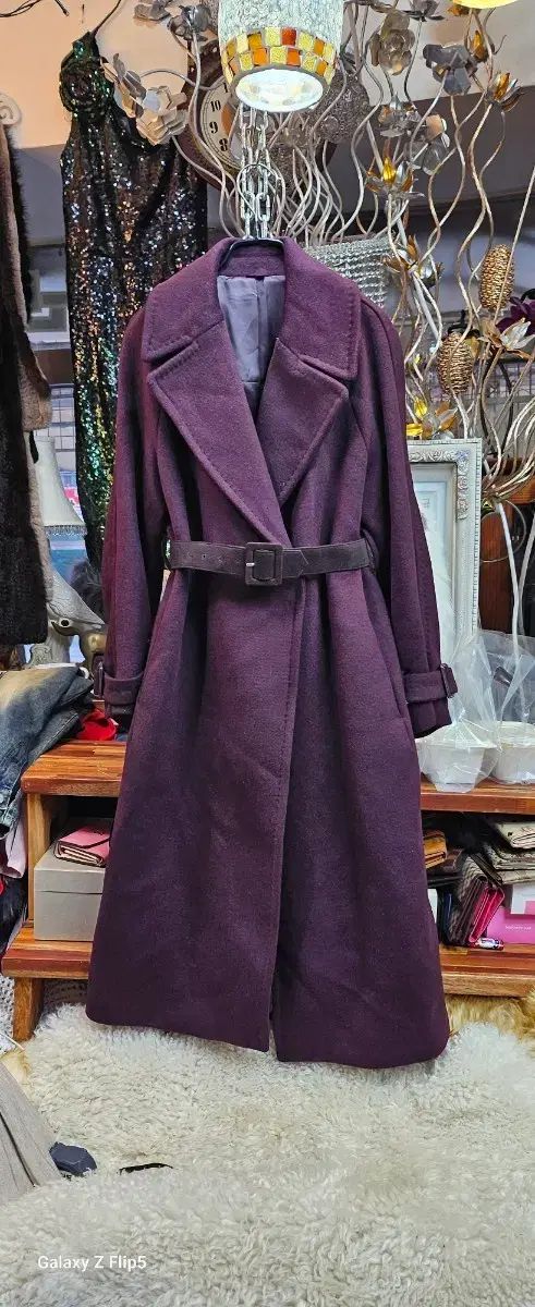 ウール ロング コート バーガンディ